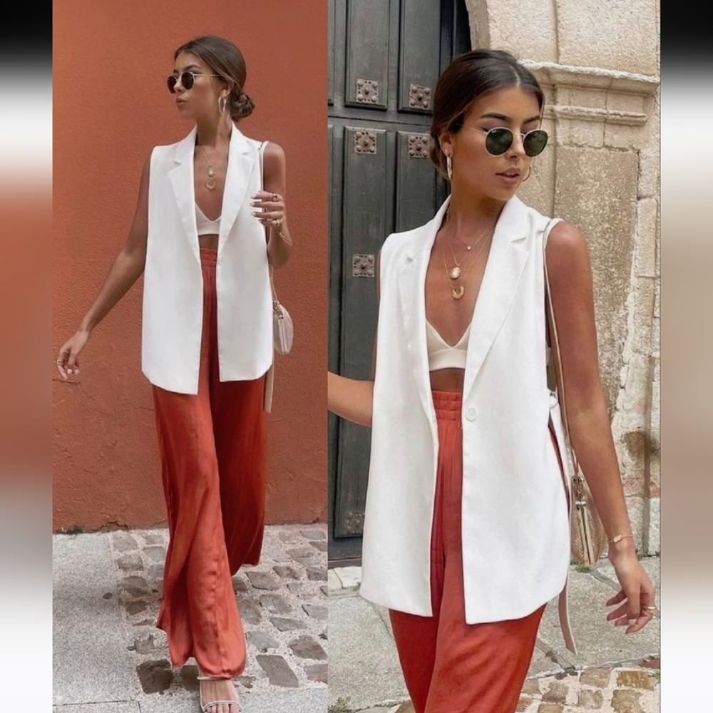 ZARA Waistcoat Vest Blazer With Vent Size S - Picture 7 of 16
